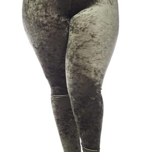 Plus Size Olive Crushed Velvet High Waisted Leggings