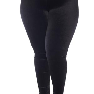 Plus Size High Waisted Velvet Leggings - Black