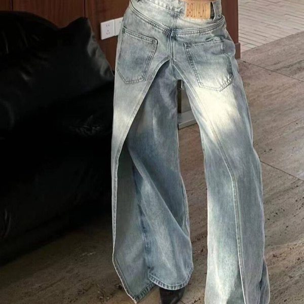 Deeeze High Waist Patchwork Flared Jeans