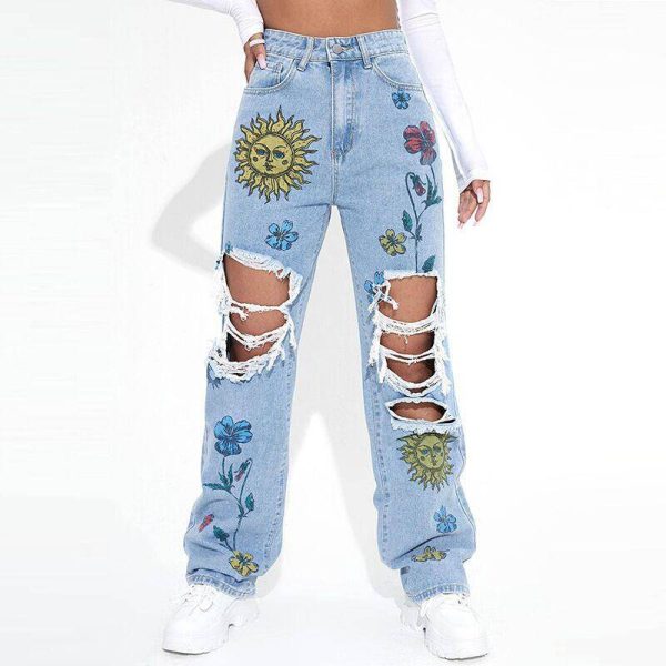 Deeezel & Sun Print Ripped Jeans