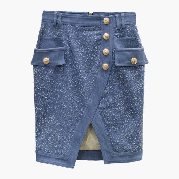 Deeeze Button Decor Solid Skirt